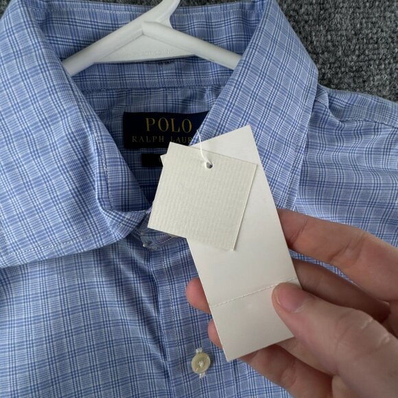 NWT Polo Ralph Lauren Men EASY CARE Button Up Shirt BLUE WHITE 16 34/35 Adult - Picture 8 of 15